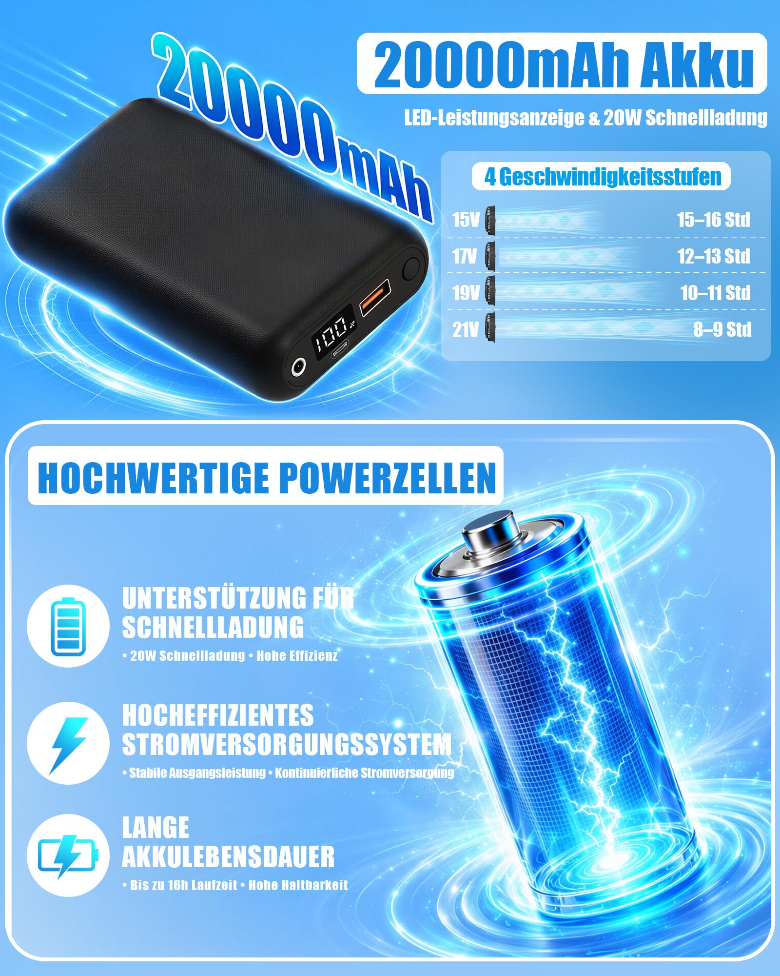 Chaleco refrigerante de pesca 21V 20000mAh 2 ventiladores sin escobillas 4 velocidades