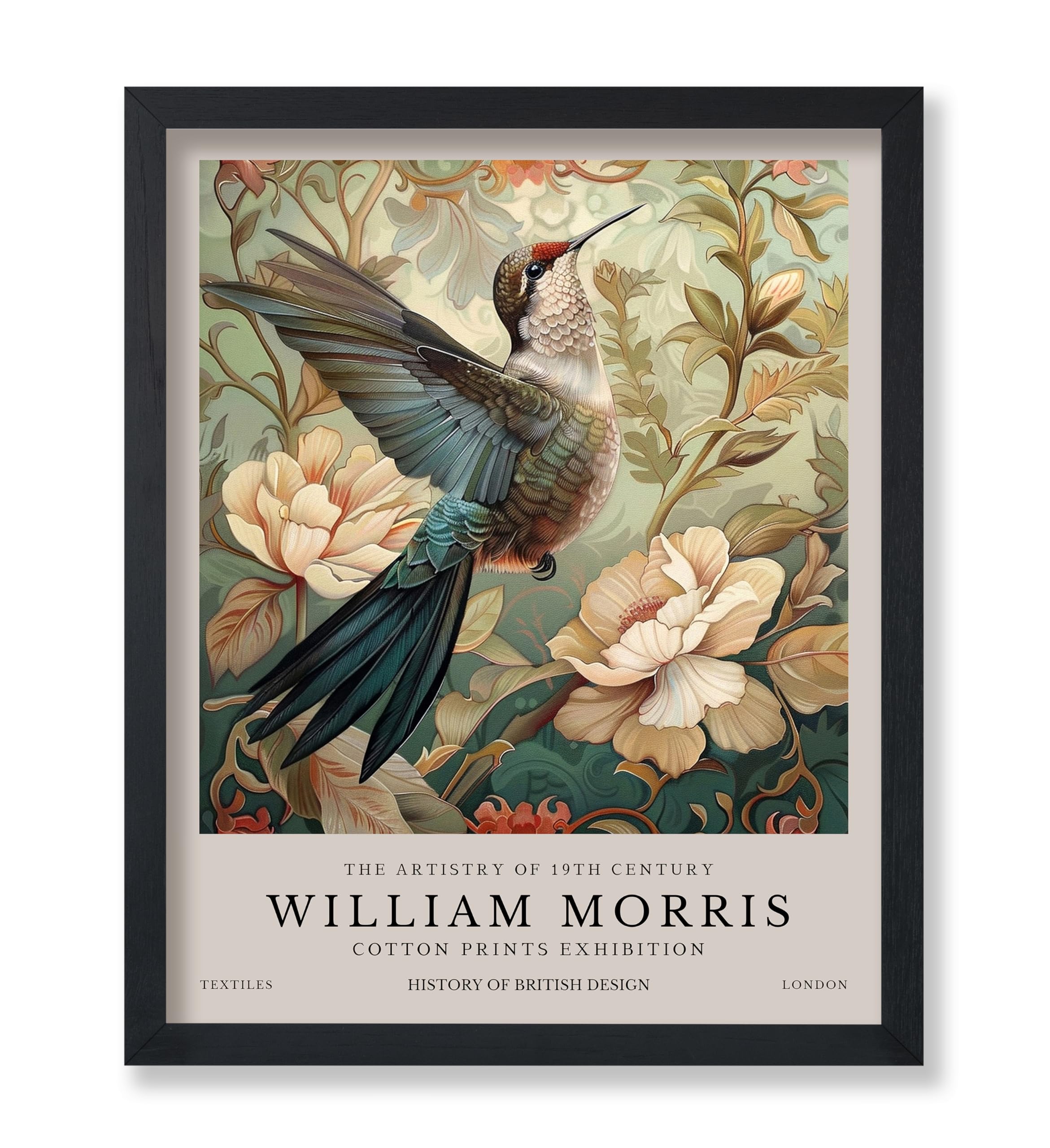 Poster Master William Morris Poster - Hummingbird Print - Bird Art - Botanical Art - Flower Design - Exhibition Artwork - Animal Illustration - Floral Illustration - Aesthetic Office or Bedroom Decor - 8x10 UNFRAMED Wall Art