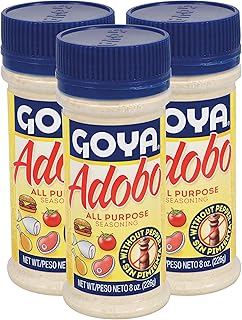 Adobo All Purpose Seasoning without Pepper by Goya, Poultry, Seafood, Meat, and Vegetable Seasoning, Fat Free and Calorie Free Latin Spice Blend, Mexican Seasoning, Pack of 3, 8oz. Bottles