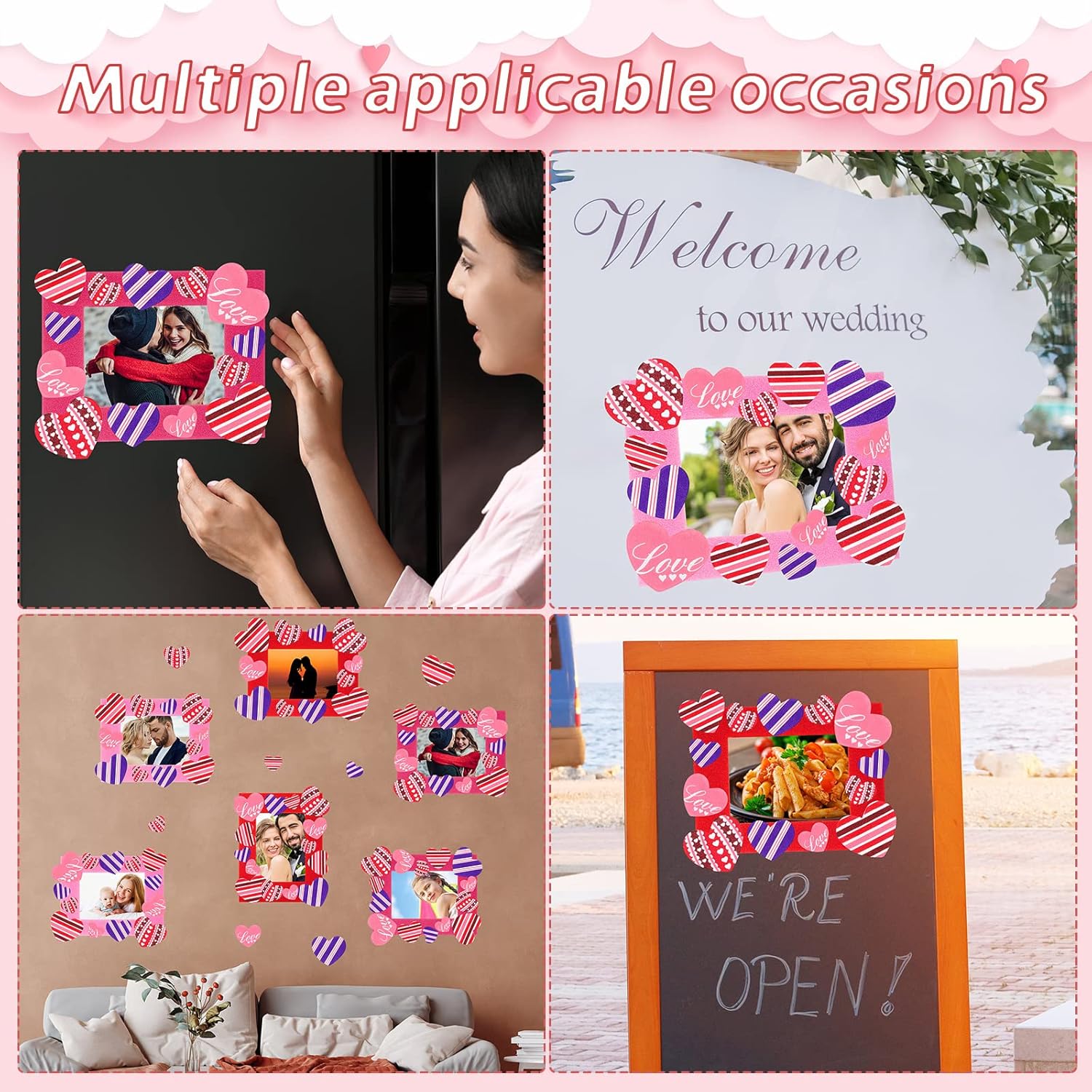 27 Pack Valentines Picture Frame Craft Kit DIY Picture Frame Craft with 180 Pieces Heart Shape Foam Stickers for Valentine Class Game Activities Home, and Office Decoration