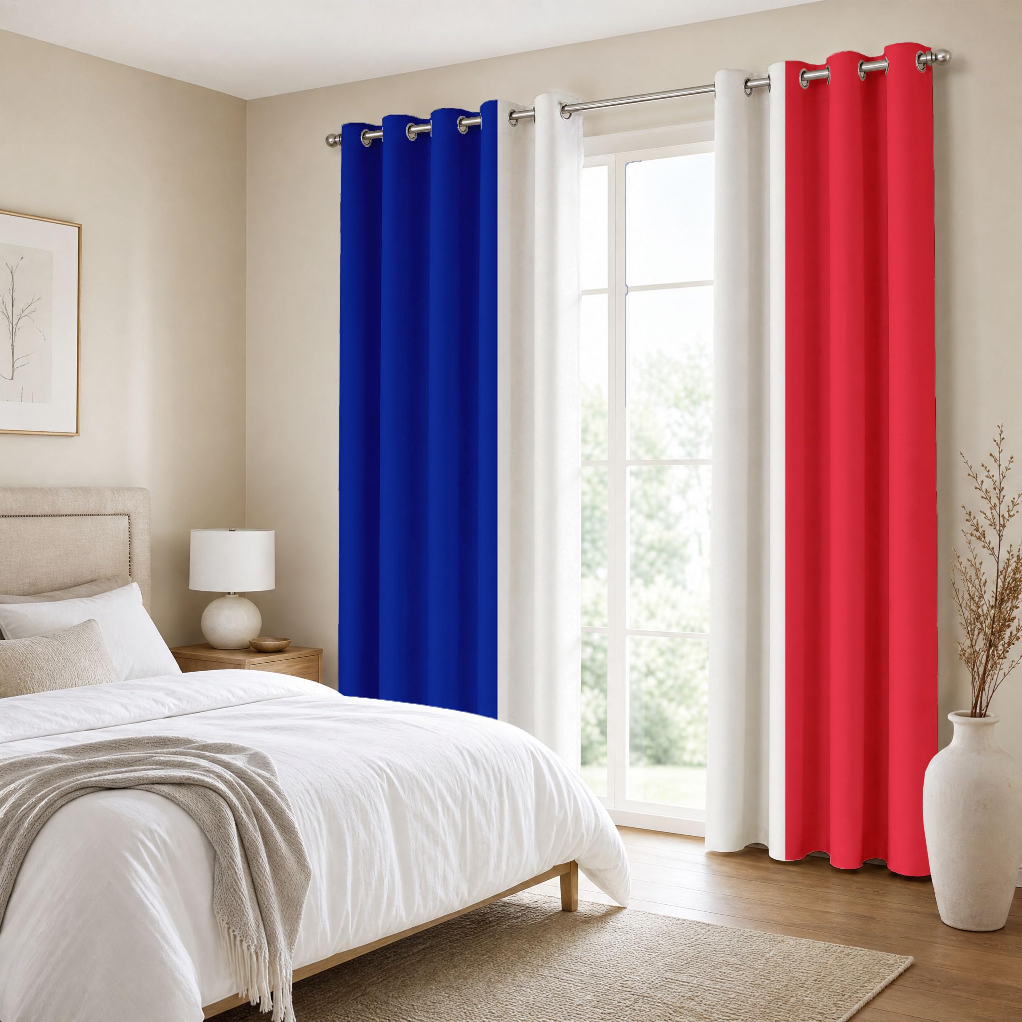 Lot de 2 Rideau Occultant 117x137cm Rideaux Opaque à Oeillets Drapeau Français Isolation Thermique Rideaux de fenêtre Symbole De La Souveraineté Nationale pour Salon Salle de Jeux Bleu