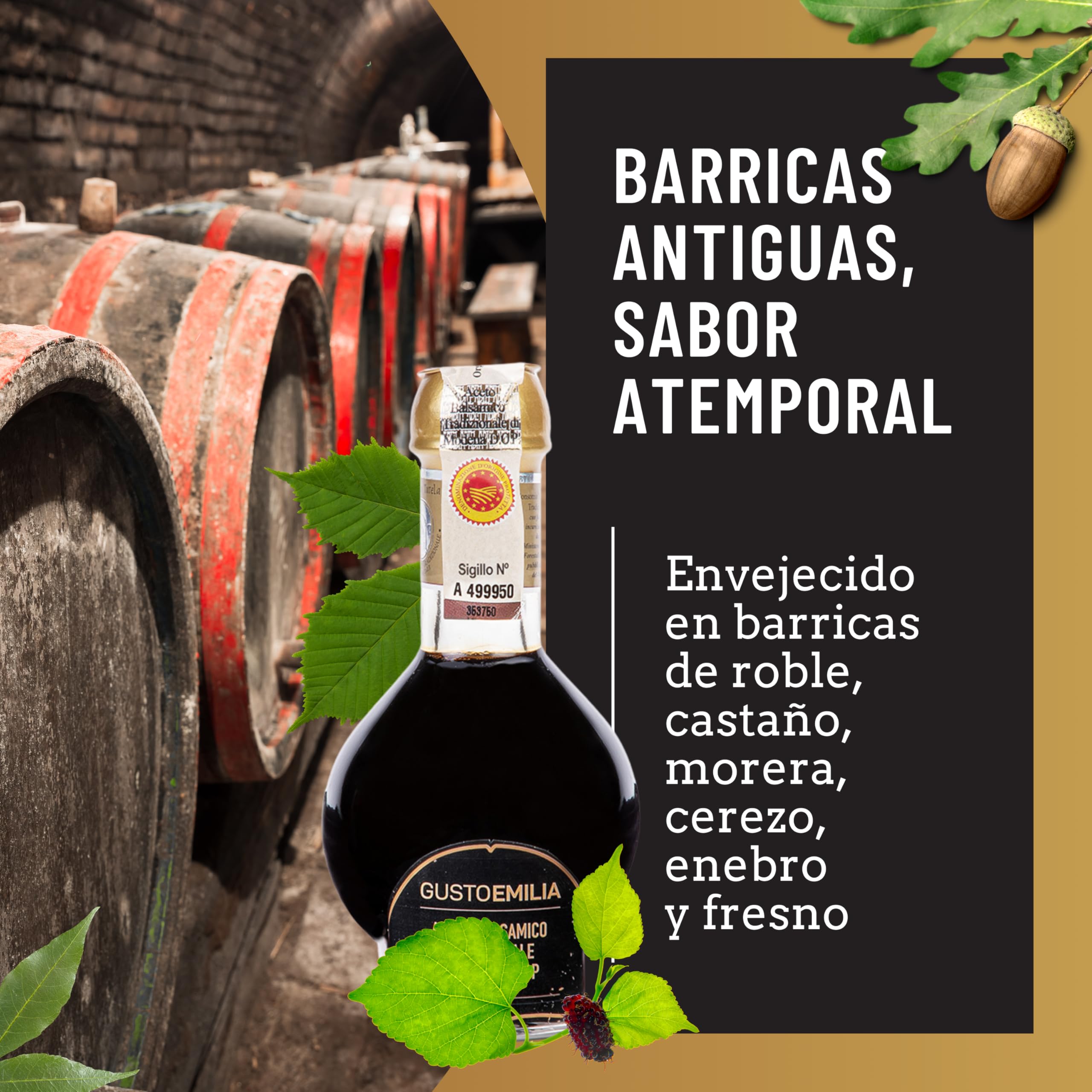 GUSTOEMILIA Vinagre Balsámico Tradicional de Módena IGP, Envejecido 12 Años - Italiano - Maridaje Perfecto con Parmigiano Reggiano - 3.38 Fl Oz (100ml)