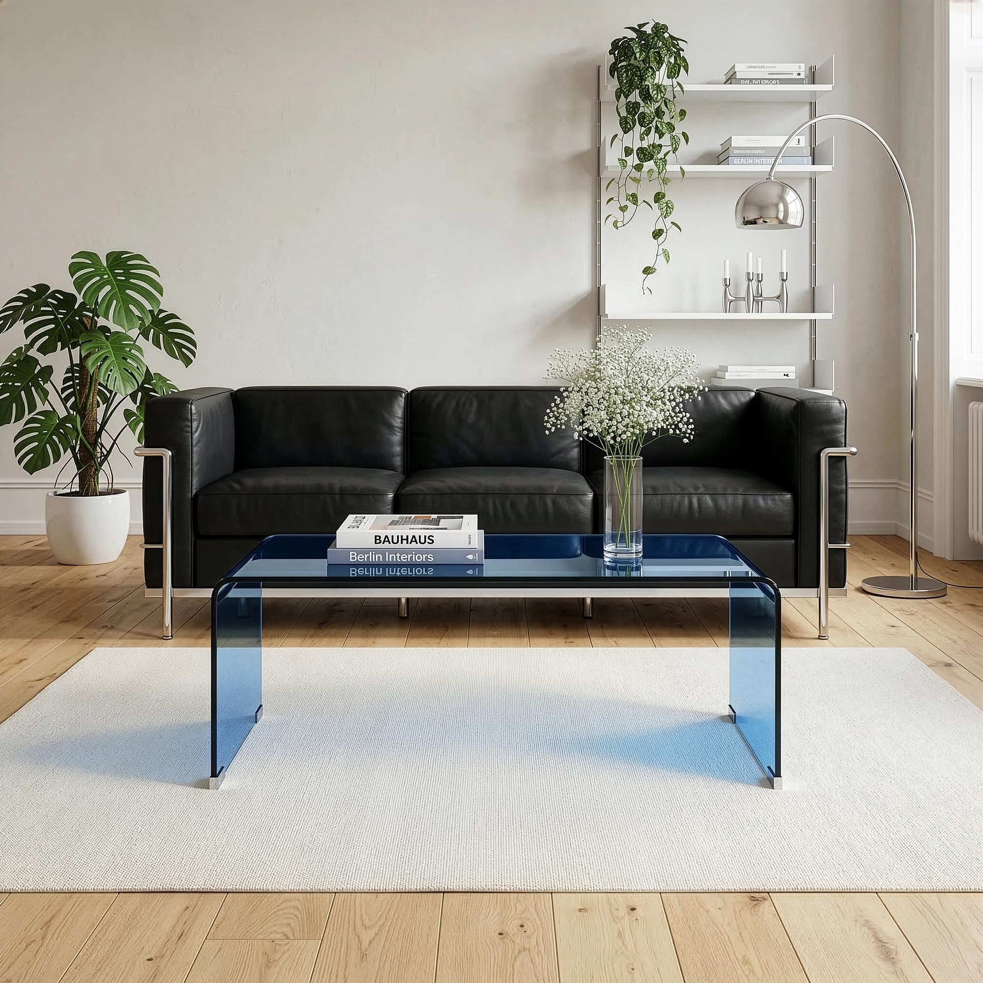[en.casa] Tavolino da Caffè in Vetro Temperato Tavolo Basso Centrale da Salotto con Piano Rettangolare per Soggiorno Studio Living 90 x 45 x 35 cm - Blu
