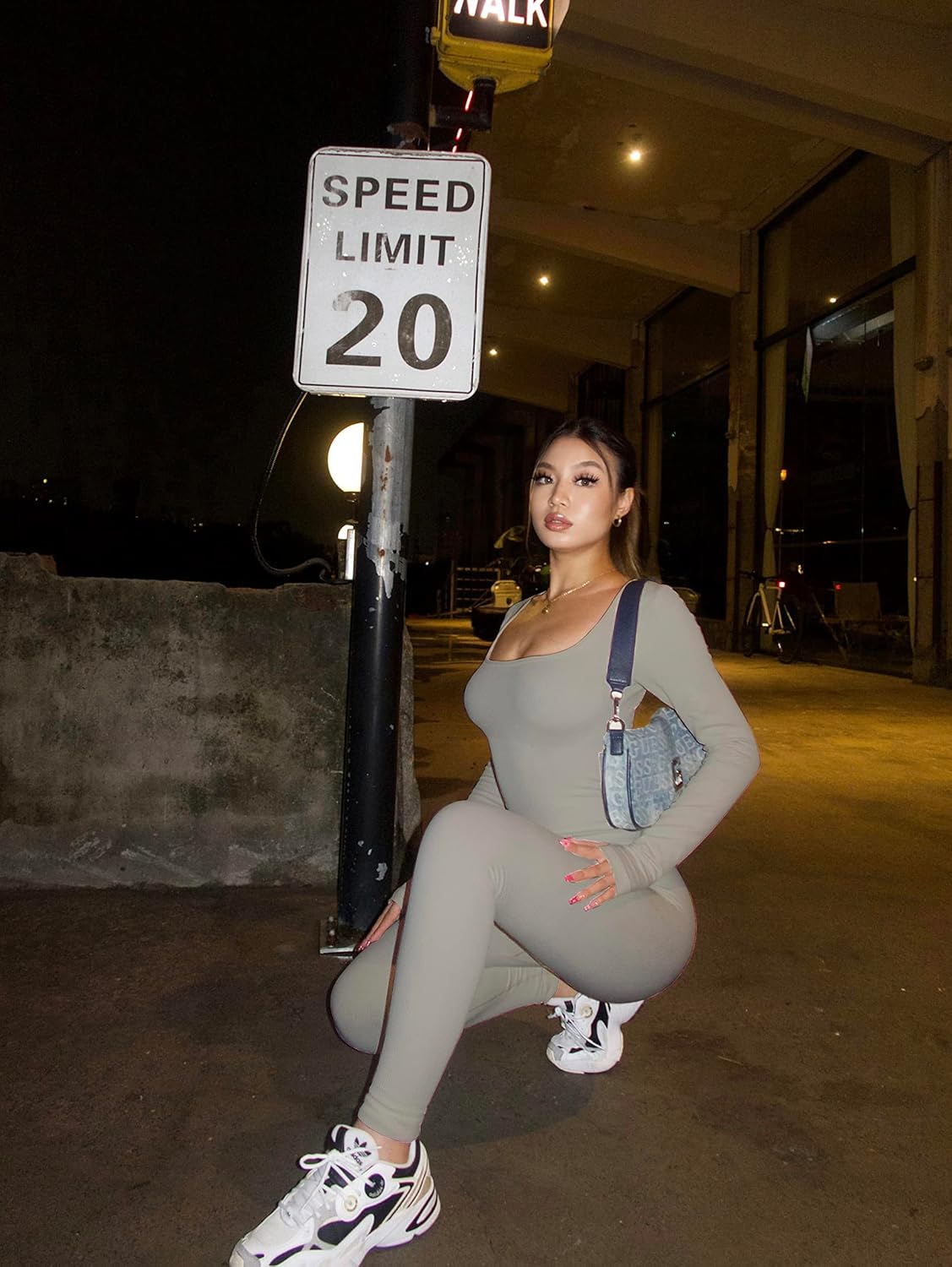 Women Workout Seamless Jumpsuit Yoga Ribbed One Piece Long Sleeve Leggings Romper - Image 3