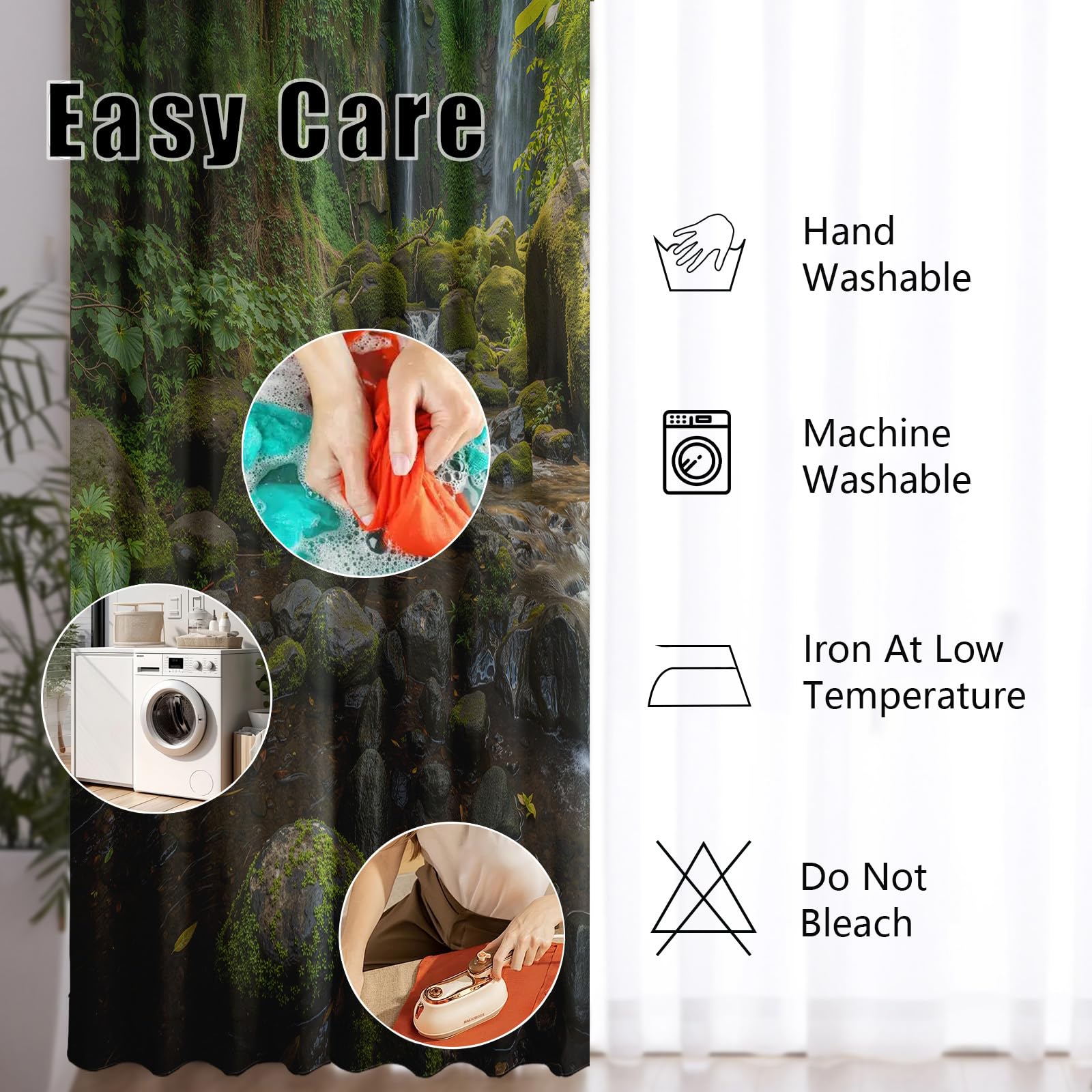 Wald Wasserfall Vorhange Blickdicht 2er Set, Tropisch Dschungel Panorama | Gardinen mit Ösen Natur Landschaft Verdunklungsvorhänge 175 cm Lang 70 Breit Thermovorhang Wohnzimmer Schlafzimmer