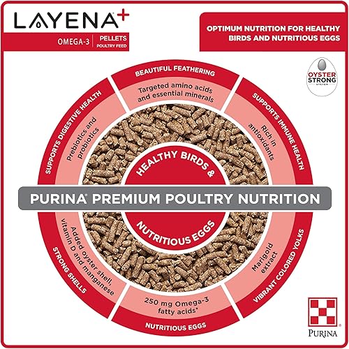 Miniatura 5 de Purina Layena+  Alimento nutricionalmente completo para gallinas  Fórmula Omega 3  Bolsa de 10 libras (10 libras)