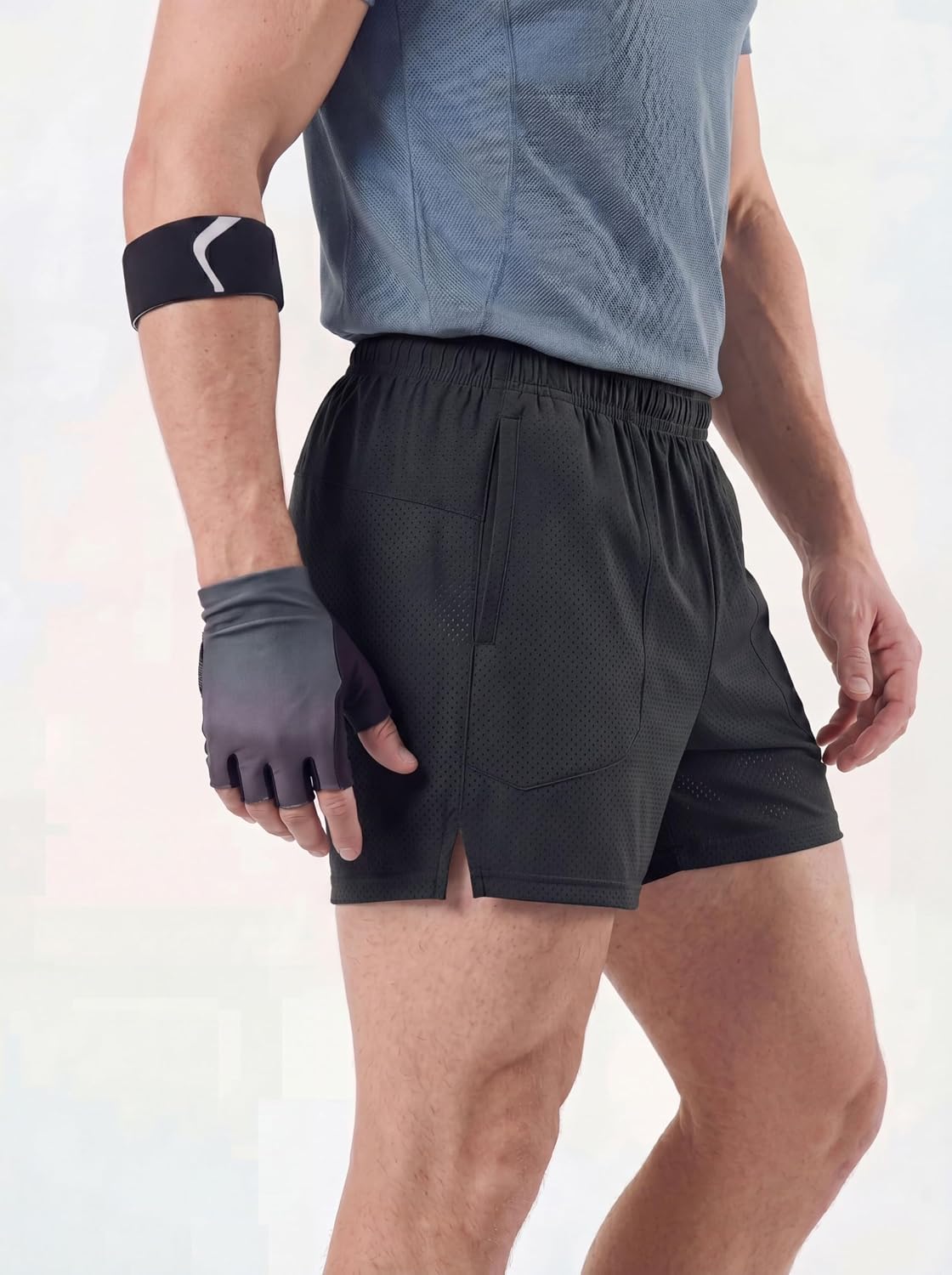 Full-Mesh Men’s Athletic Running Shorts 5” with Compression Liner Lightweight Quick Dry Workout Shorts 6 Pockets Black