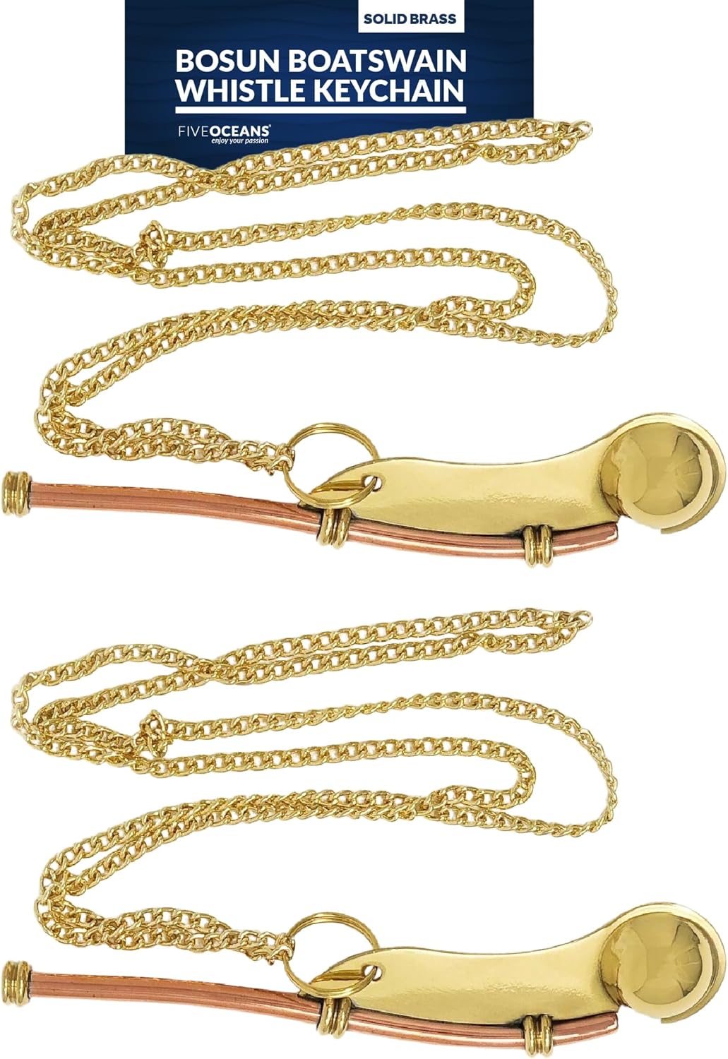 Five Oceans FO2224-M2 Solid Brass Bosun Boatswain Whistle Keychain, Pair