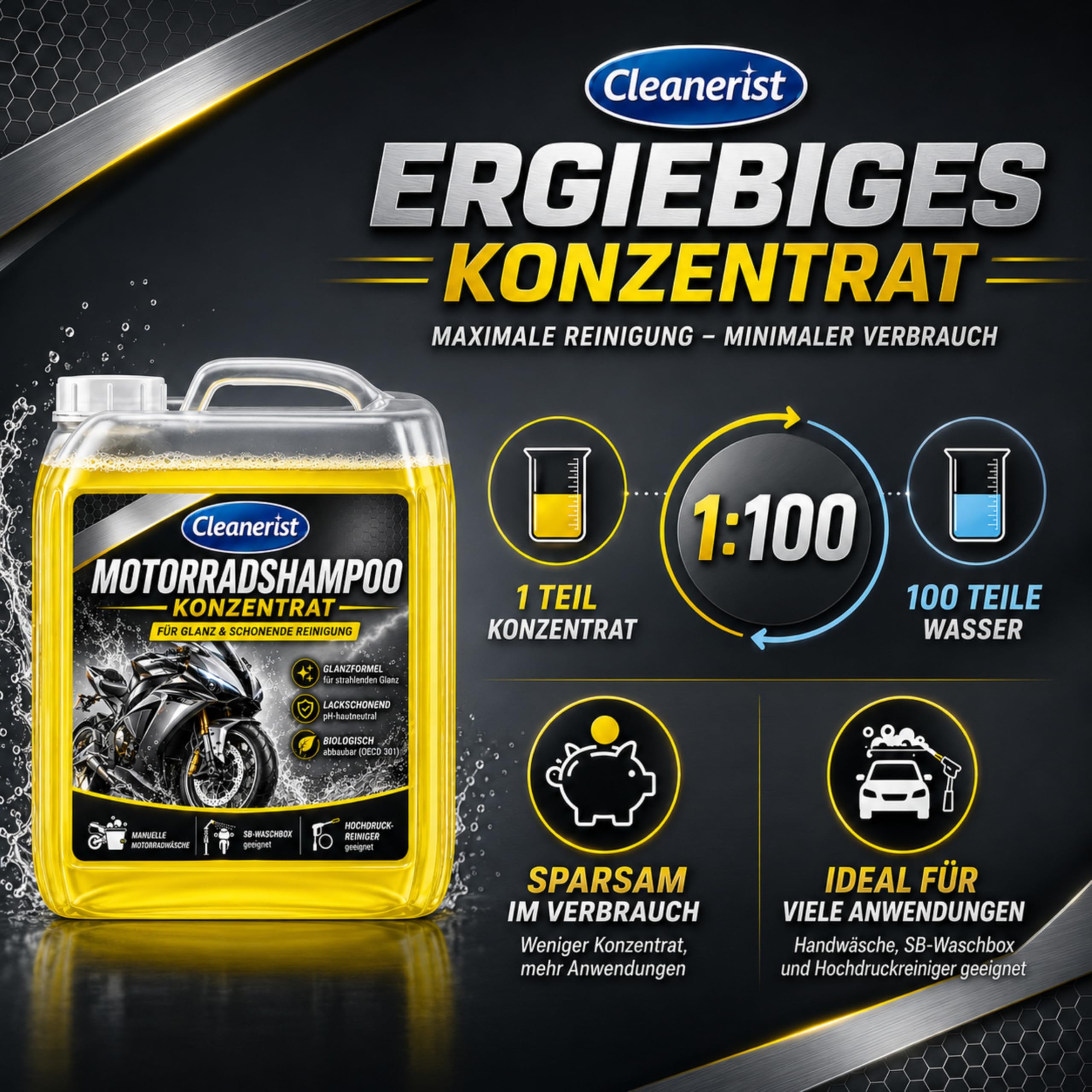 Nettoyant concentré pour moto/quad AP21 5 L | Shampooing pour moto Motocross