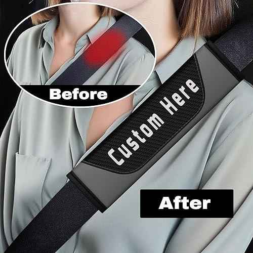 Miniatura 10 de MVJAA TXT personalizado funda para cinturón de seguridad de automóvil fundas de cinturón de seguridad de cuero de fibra de carbono cojín Negro, Azul