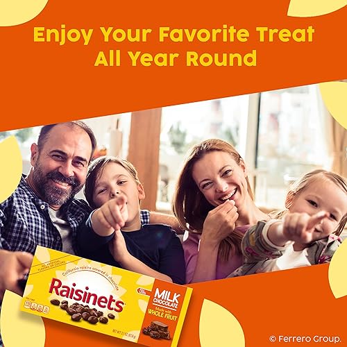 Miniatura 5 de Raisinets, Pasas de California cubiertas de chocolate con leche, caja de dulces de cine, 3.1 onzas cada una, paquete de 15 unidades a granel