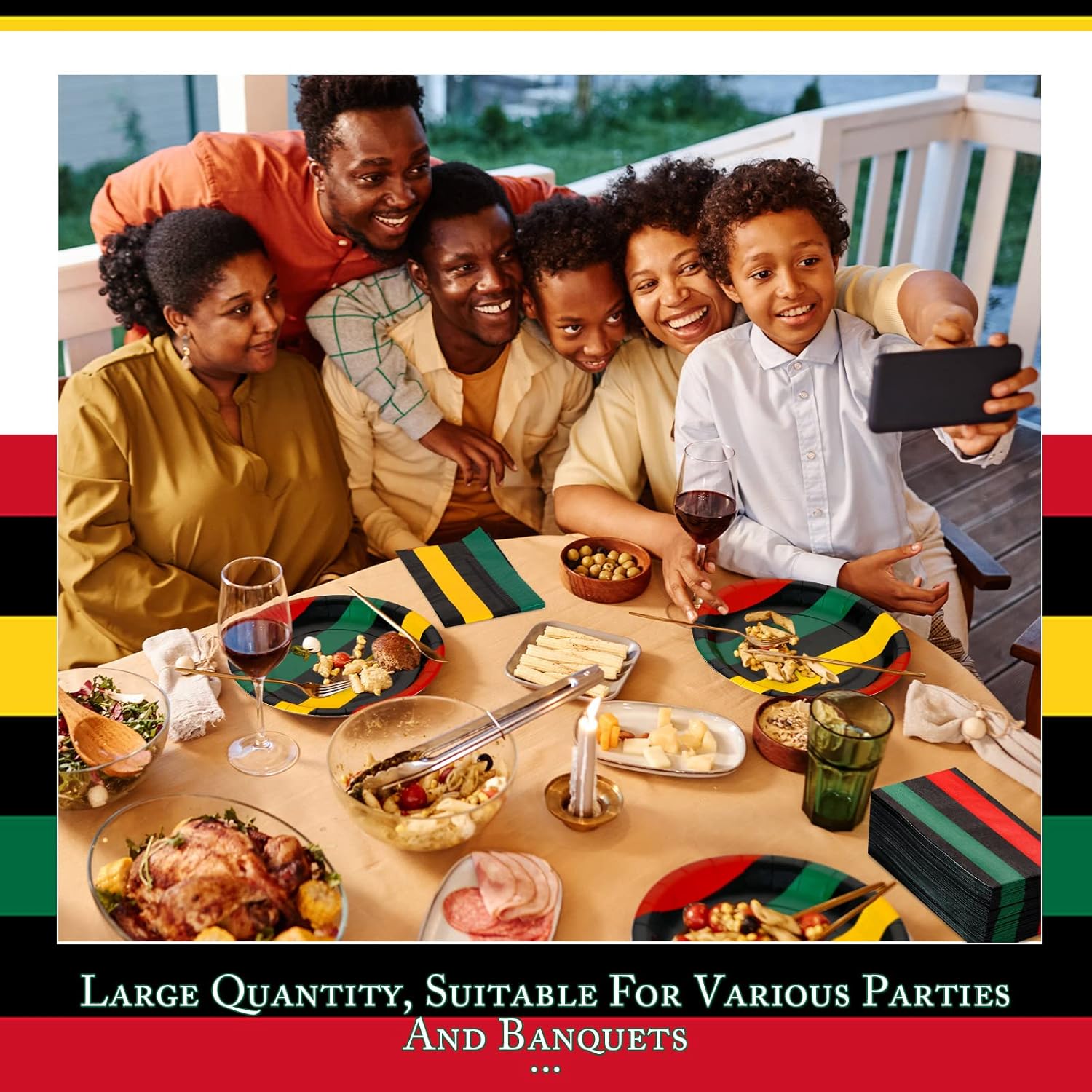 SATINIOR 200 Pieces Juneteenth Decorations Red Yellow Black Green Disposable Plates Juneteenth Napkins Round Shaped Paper Plates for Black History Month Jamaica Freedom Day African Party Supplies