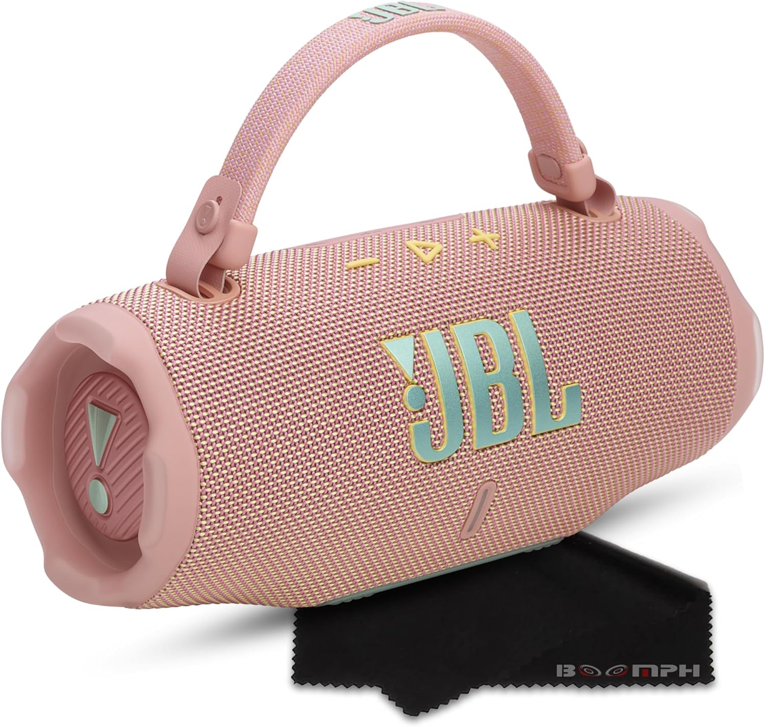 JBL Charge 6 Portable Bluetooth Speaker, IP68 Waterproof, Dustproof, Drop-Proof, AI Sound Boost, Built-in Powerbank, Carrying Strap, 28H Battery – Pink – Boomph's Ultimate Performance Cloth Solution