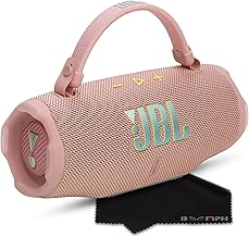 JBL Charge 6 Portable Bluetooth Speaker, IP68 Waterproof, Dustproof, Drop-Proof, AI Sound Boost, Built-in Powerbank, Carrying Strap, 28H Battery – Pink – Boomph's Ultimate Performance Cloth Solution