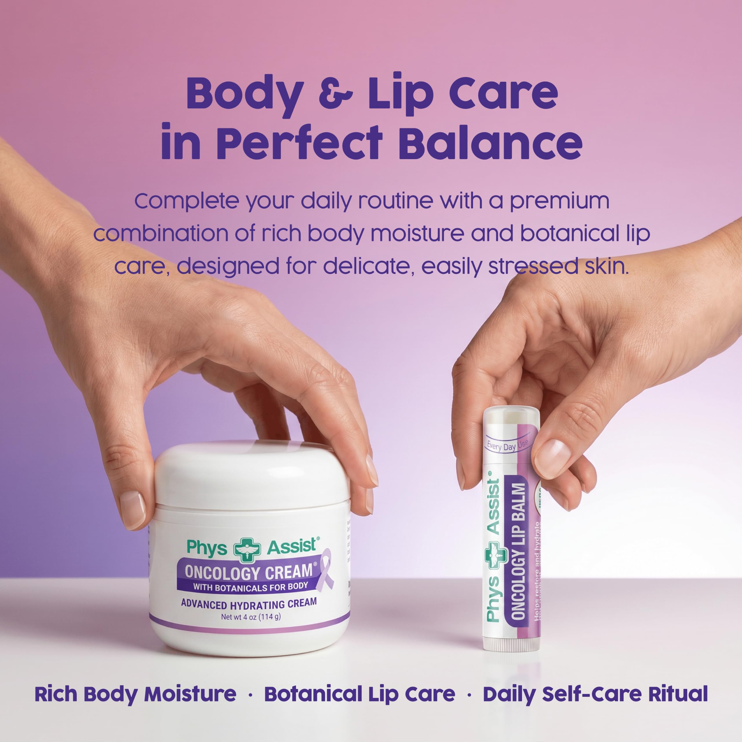 PhysAssist Oncology Botanical Body Cream 4 oz + Lip Balm Set