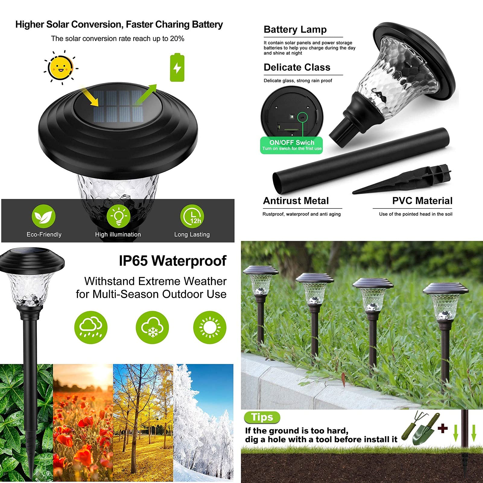 Solar-Wegeleuchten for den Außenbereich, LED-Solar-Wegeleuchten, wasserdichte Außen-Solarleuchten for Terrasse/Hof/Weg/Auffahrt, automatisches Ein-/Ausschalten von der Dämmerung bis for Morgengr