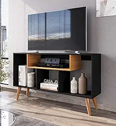 Rack Bancada Para Tv De Até 43 Polegadas Com Prateleira E Nichos Para Sala De Estar Casa Jd (Preto Nature)