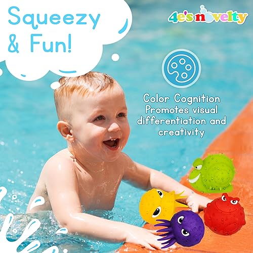 4E's Novelty Sea Animal Octopus Water Balls 4 Pack - Pool Toys Outdoor Activity Game Bath Tub Sensory Octopus Absorbent Water Splash Balls Bomb, Swimming Pool Floating Swim Toys