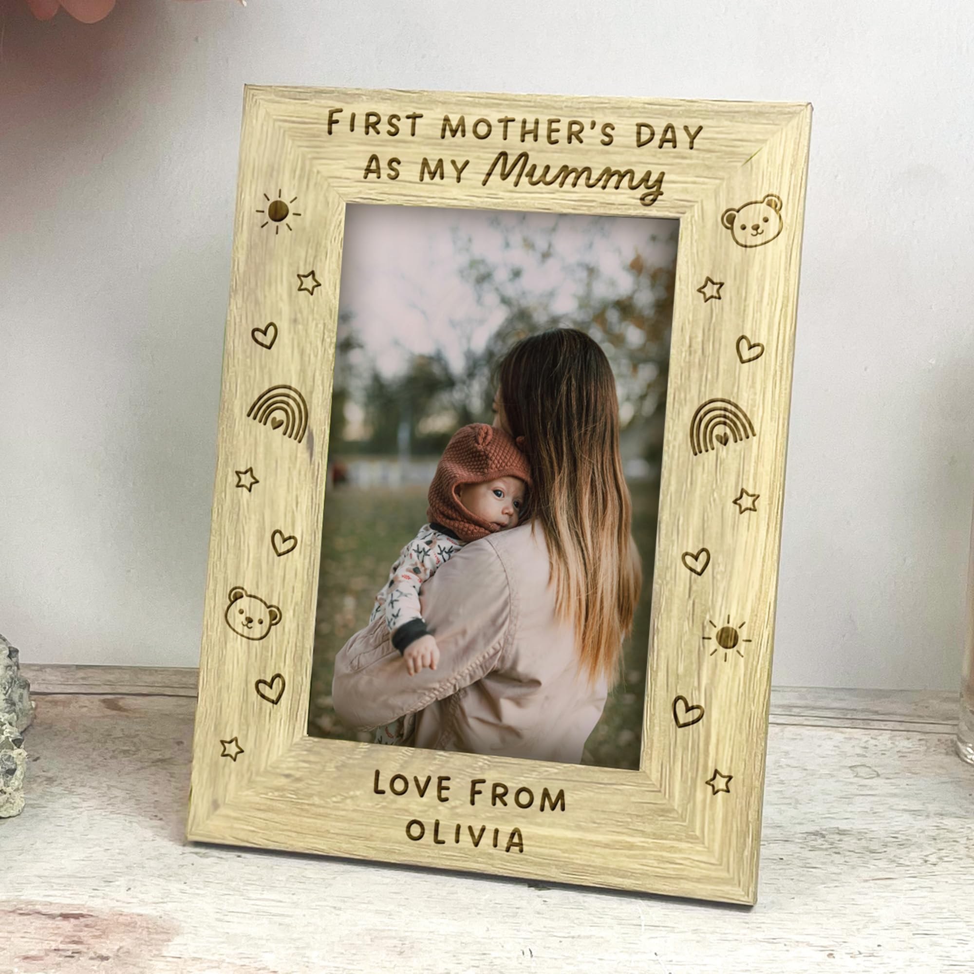 Giftsinajiffy Wood Personalised First Mother’s Day Photo Frame 4X6, Engraved En Frame Gift For New Mum, 1St Mothers Day Present From Baby, Custom Mummy Mum Keepsake Picture Frame (Portrait)