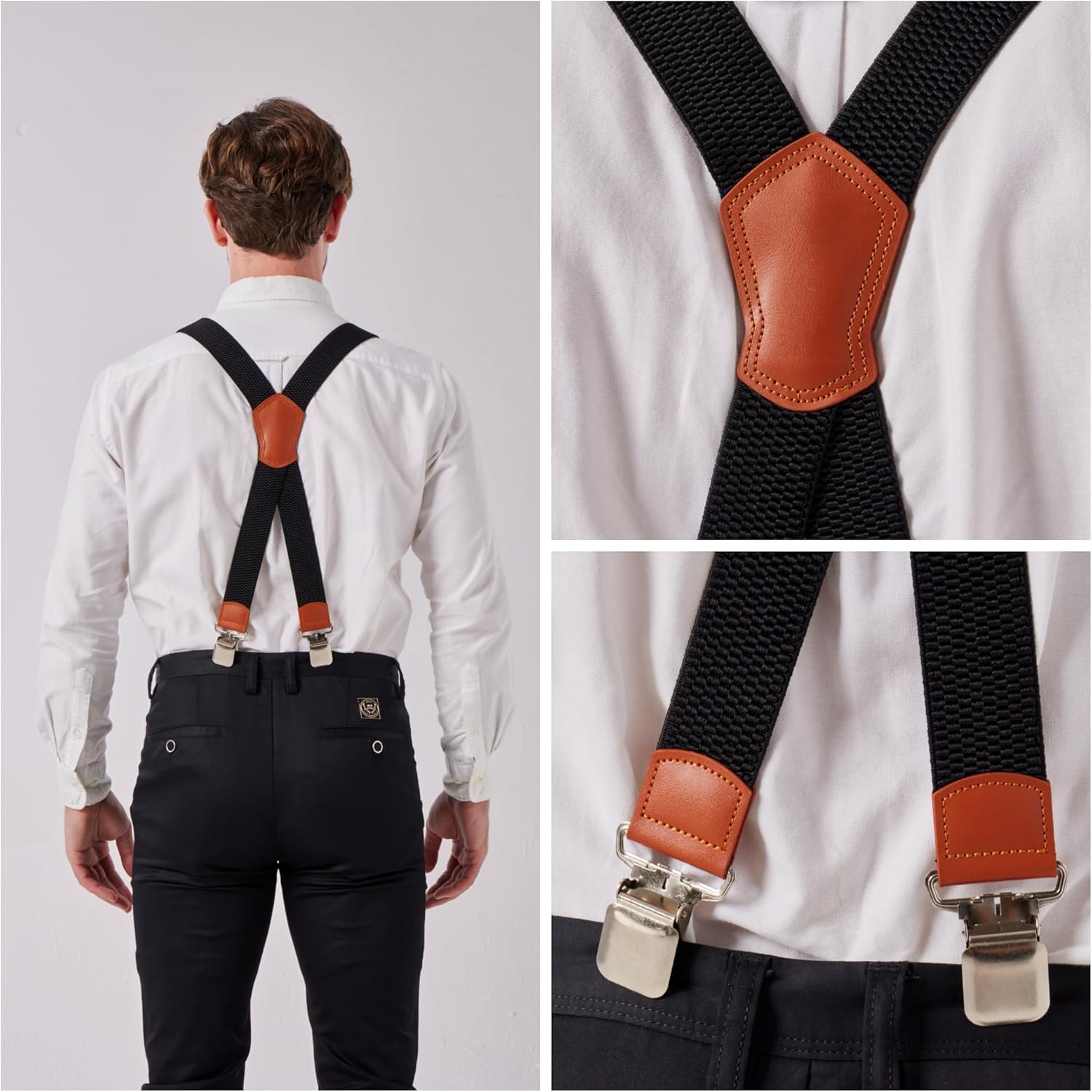 Heavy-Duty X-Back Suspenders for Men with Four Premium Clips 1 3/8" Elastic Adjustable Straps - Image 4