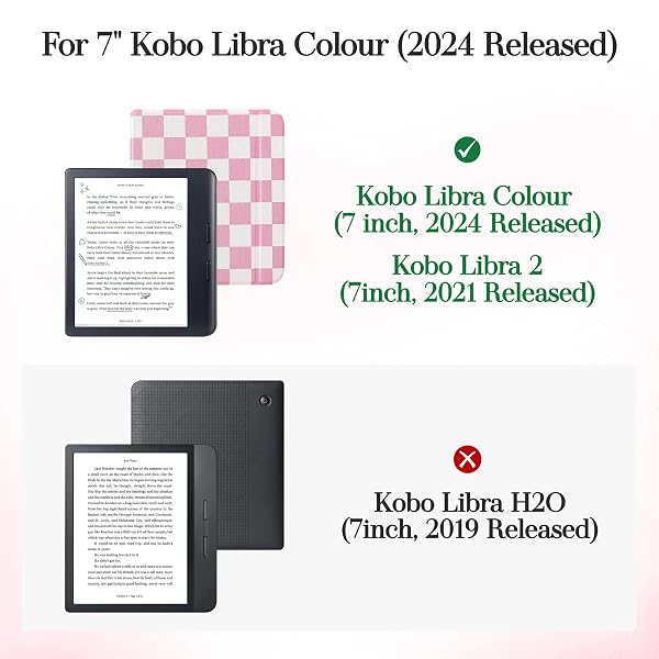 磁気取り外し可能ケース 7インチ Kobo Libra Color (2024) / Kobo Libra 2 (2021)用 スリムPUレザーケースとウルトラクリアTPUバックカバー 自動ウェイク/スリープ機能付き ピンクとホワイトのチェッカーボード - 2