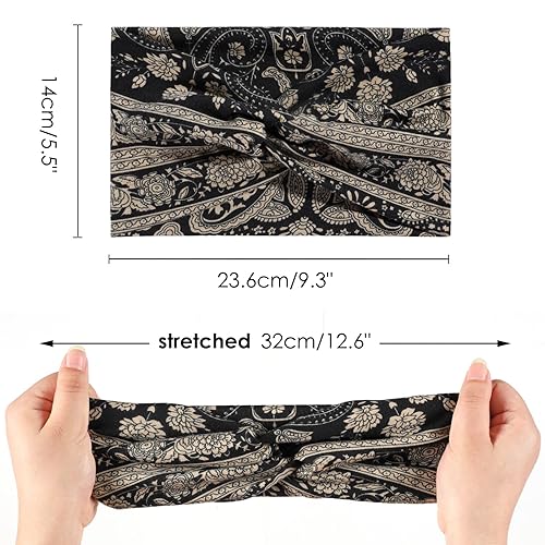 Miniatura 6 de Achiou Paquete de 6 diademas anudadas para mujer, bandas anchas para el cabello rizado para mujer, bandas elásticas antideslizantes, bandas de pelo