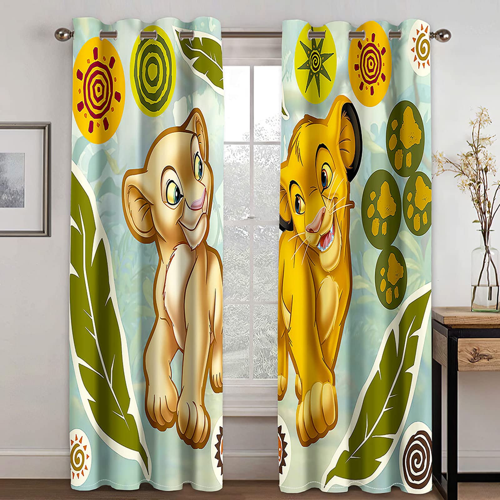 Rideaux Teintés Chambre Enfants 140X160cm Dessin Animé Mignon Petit Lion Économie D'énergie Réduire Le Bruit Thermique Rideaux Isolants Moderne Chambre Enfants
