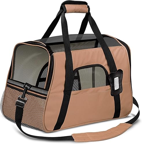 Paws & Pals - Caja de transporte para mascotas aprobada por aerolíneas, cama de forro polar para perros y gatos, L