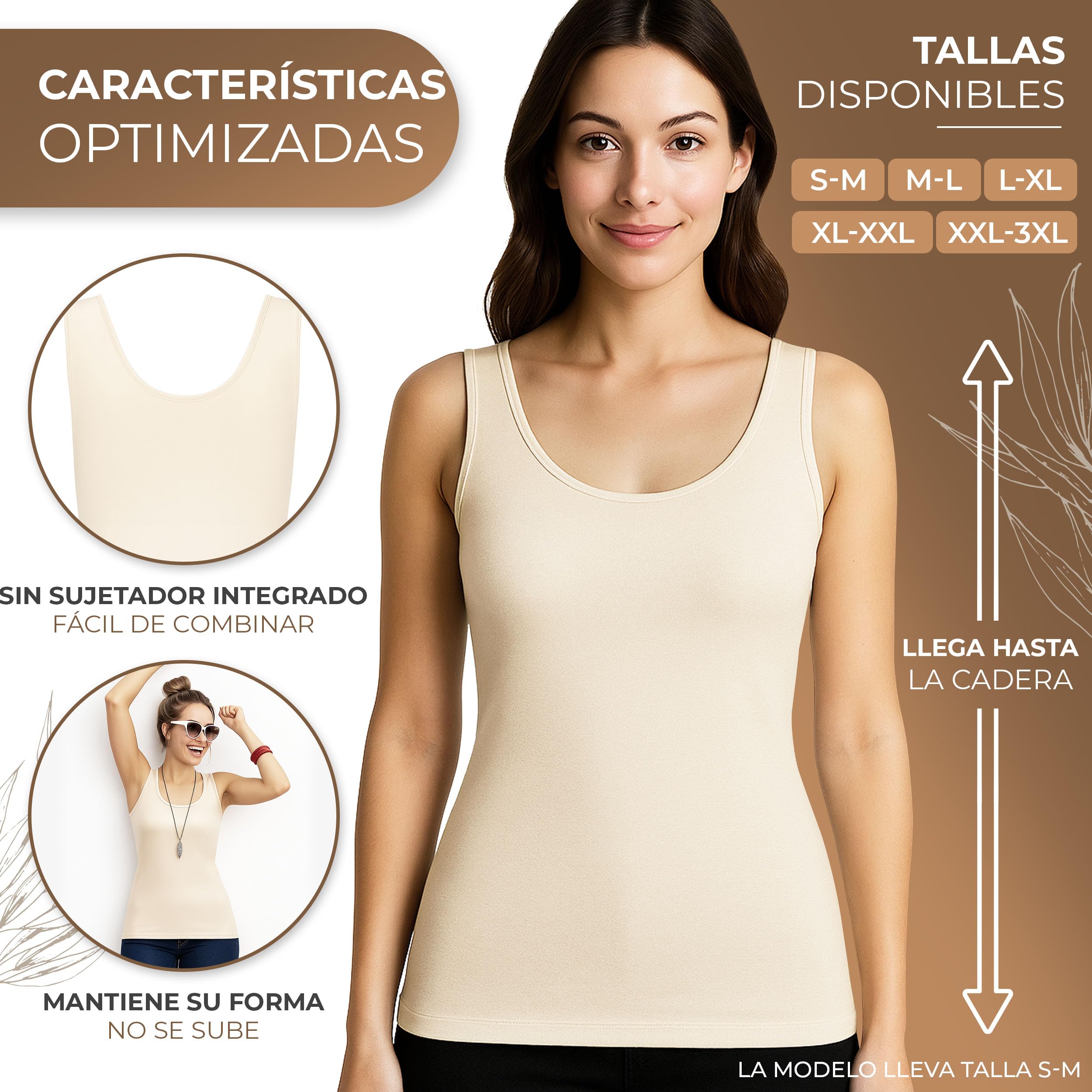 UnsichtBra Pack de 3 Camisetas Interior Mujer Tirantes Anchos | Top Ajustado y Moldeador Ligero | Camiseta Reductora Shapewear Cómoda – Negro, Blanco, Beige
