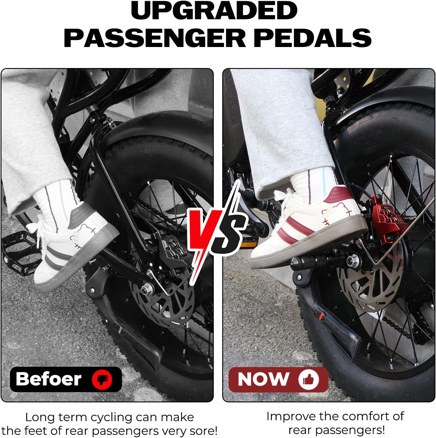 Upgraded Passenger Foot Pegs for Ridstar Q20, Bicycle Bike Pegs, 90 Degree Foldable M8 Bolts Aluminum Alloy Footpegs Foot Rest Pedals for Ridstar Q20, Rearsets Foot Rest(Black Non-foldable)