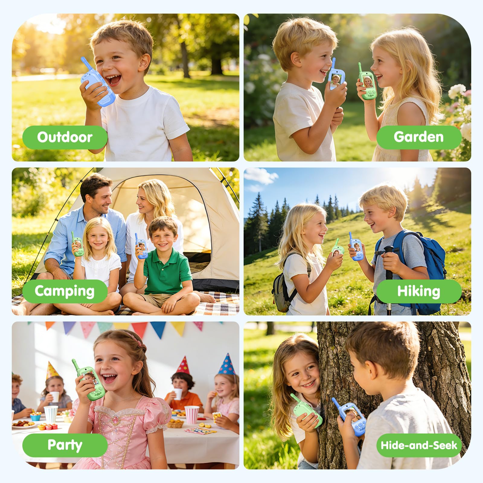 Video Walkie Talkie Kinder, Gofunly 2er Set Walky Talky Aufladbar mit Bildschirm, 400M Reichweite, Geburtstagsgeschenk Weihnachten Spielzeug für Jungen & Mädchen 3-12 Jahre - Grün+Blau