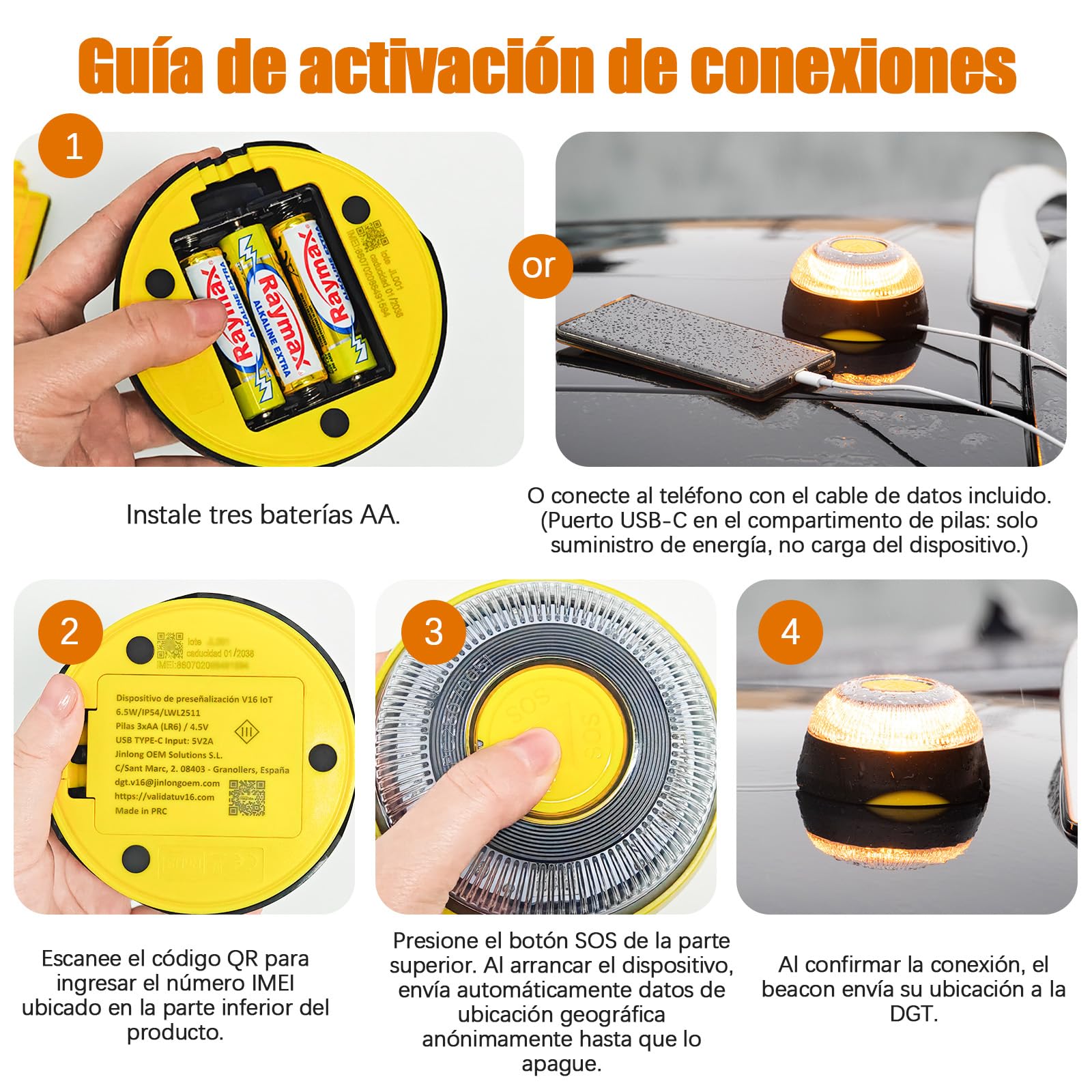 Baliza V16 Homologada DGT con Geolocalización Luz de Emergencia V-16 Conectada DGT 3.0 con SIM y Datos hasta 2038 (L-2PCS)
