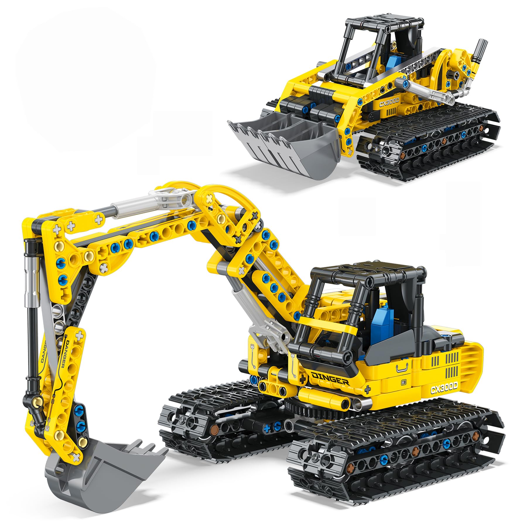 2-in-1 Excavator & Bulldozer Building Kit - 399 Pieces STEM Educational Construction Toys for Kids, Creative Birthday Gift Idea