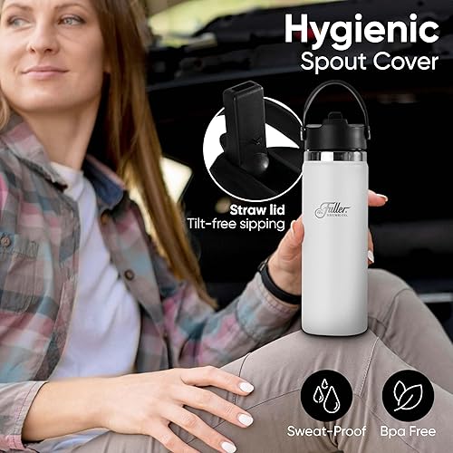 Miniatura 3 de Fuller - Botella de agua de acero inoxidable con tapa con popote, sin BPA, a prueba de sudor, taza de viaje a prueba de fugas, aislamiento de doble