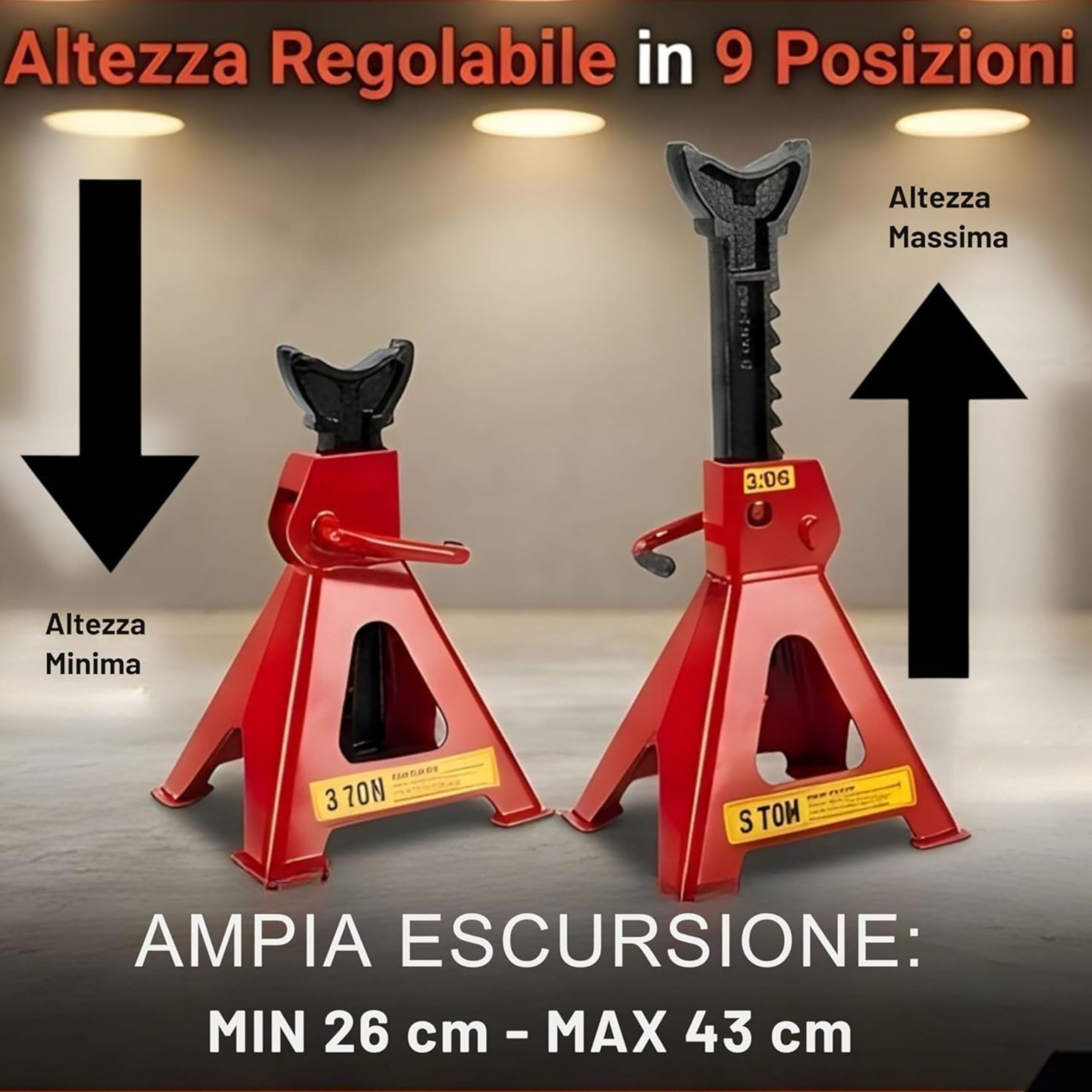 Yasta Cric Idraulico per Auto 2 Tonnellate a Carrello + Coppia Cavalletti Auto 3 Tonnellate Regolabili, Martinetto Sollevatore Professionale per Officina, Set 3 Pezzi