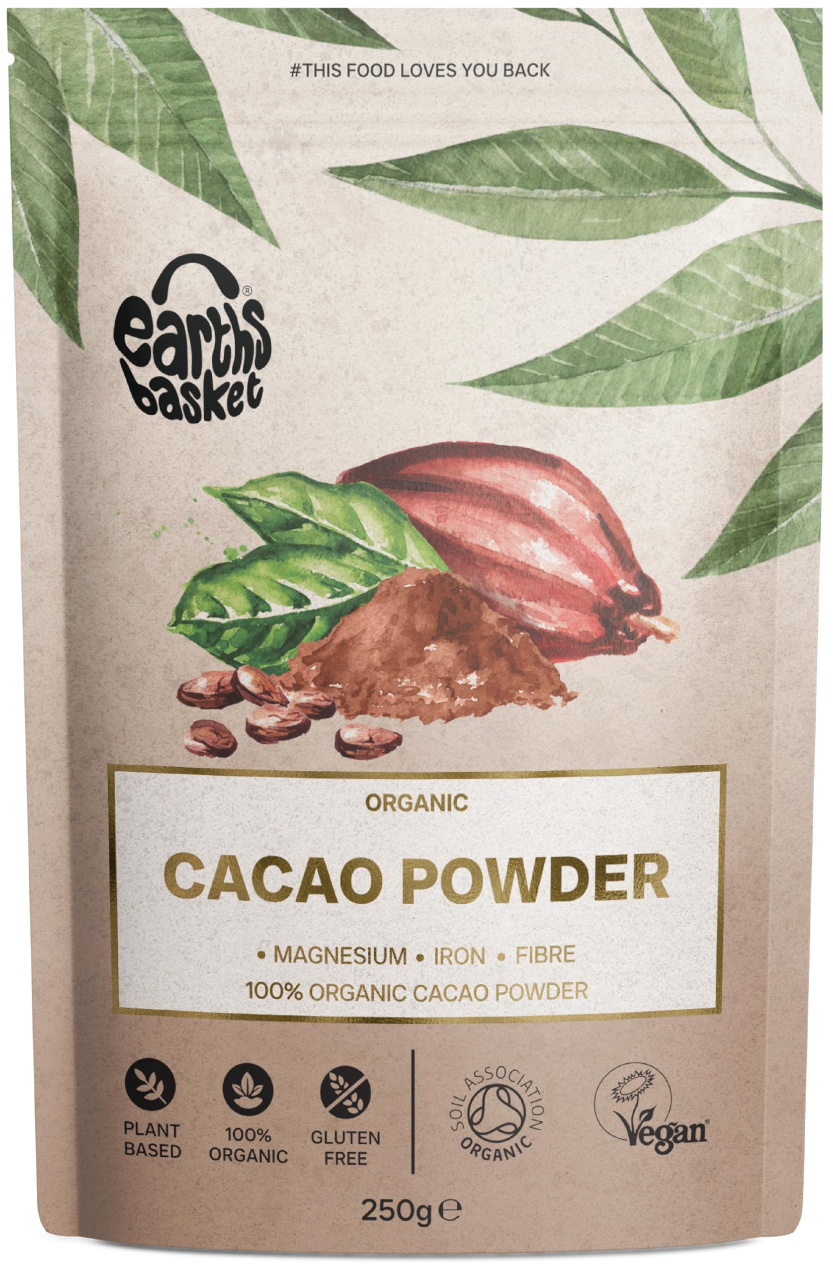 Earths Basket Organic Cacao Powder, Peruvian, Natural & Pure Theobroma Cacao. Magnesium & Iron (1Kg)