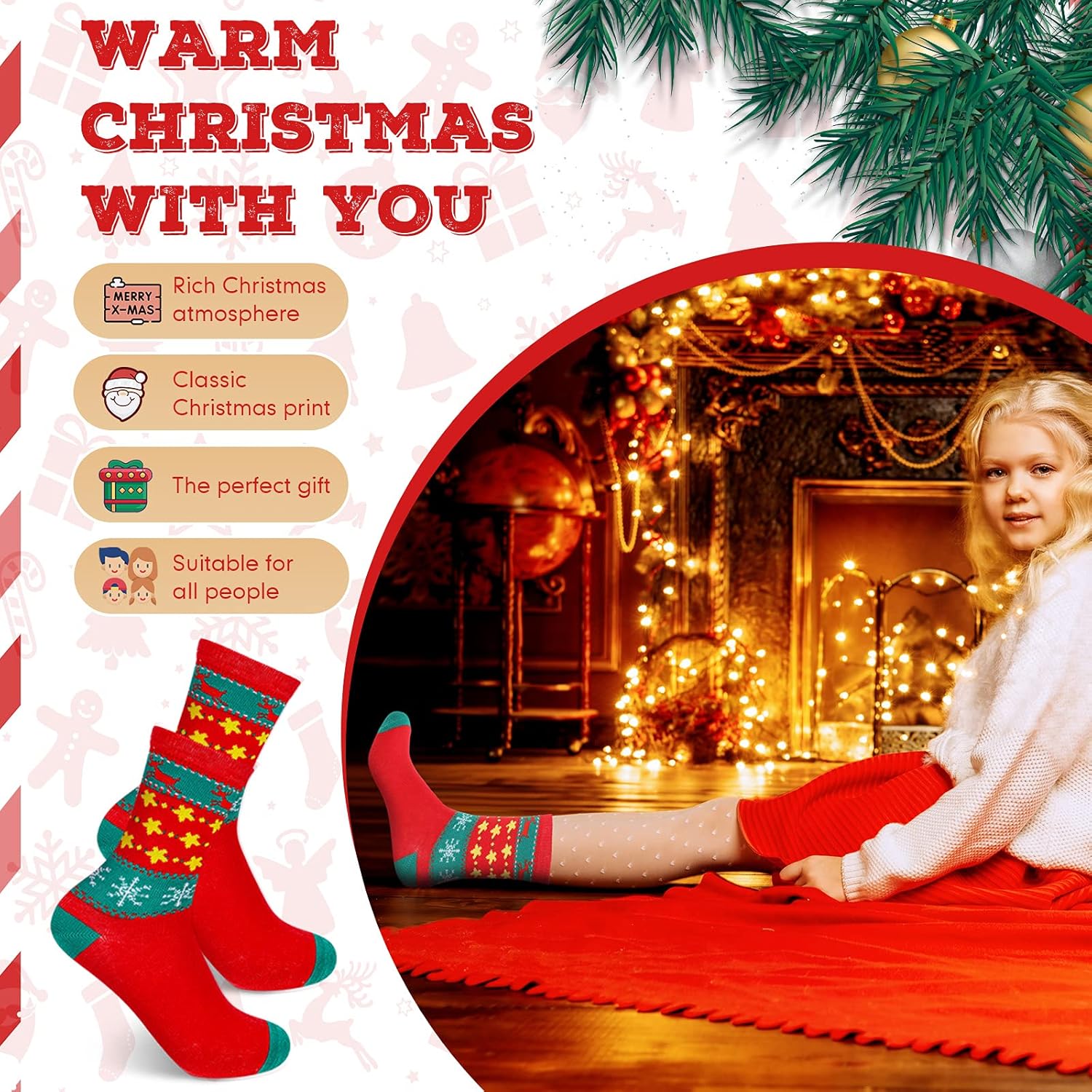 BBTO 70 Pairs Christmas Crew Socks Christmas Holiday Colorful Cozy Fancy Xmas Winter Warm Festive Novelty Santa Claus Socks for Women Men, Festive, Crew - Image 5