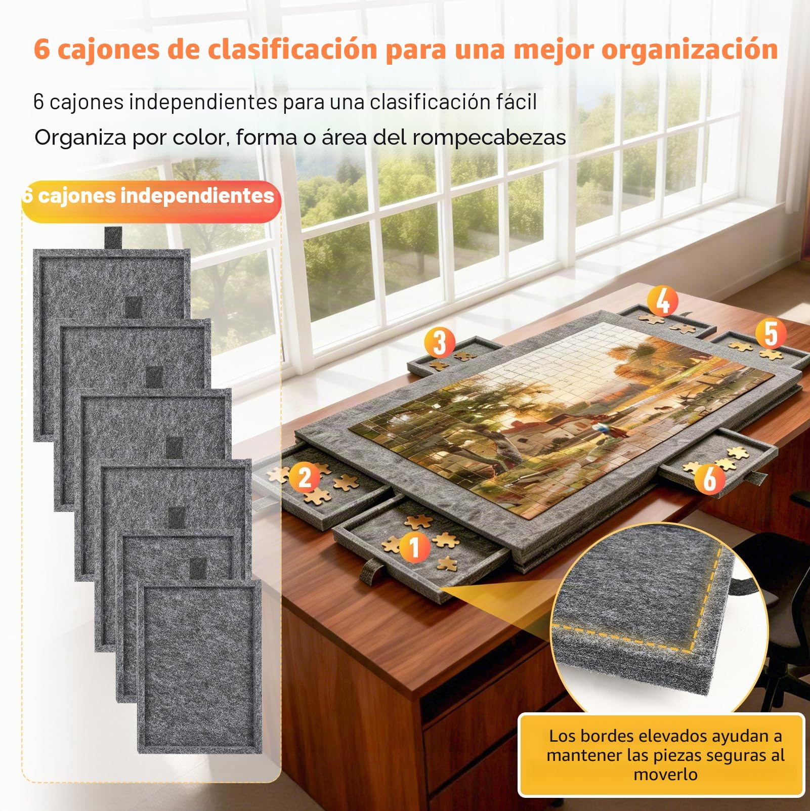 Tablero Puzzle Inclinable con Tapa, Mesa Portátil Puzzle para 1000 Piezas