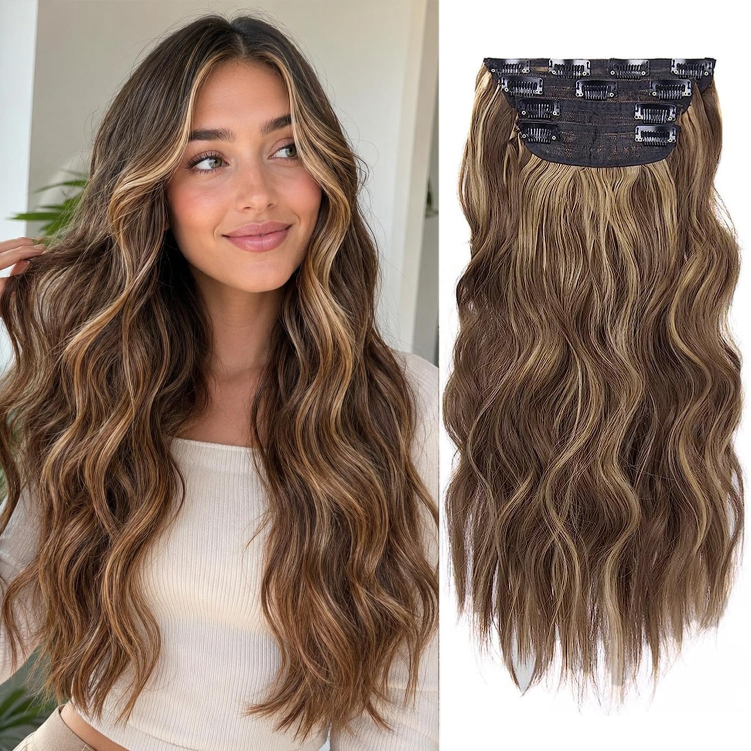 View 1 of 20 Inches Hair Extensions Clip ins, Wavy Synthetic Clip in Hair Extensions