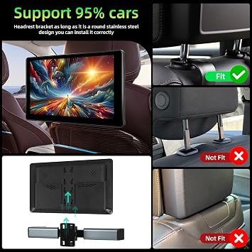 NHOPEEW Car Headrest Video Player, 9 inch IPS Screen Headrest TV Support Phone Wireless Carplay and Android Auto, Mirror Link, Video Website, Voice Control + 64G Memory Card