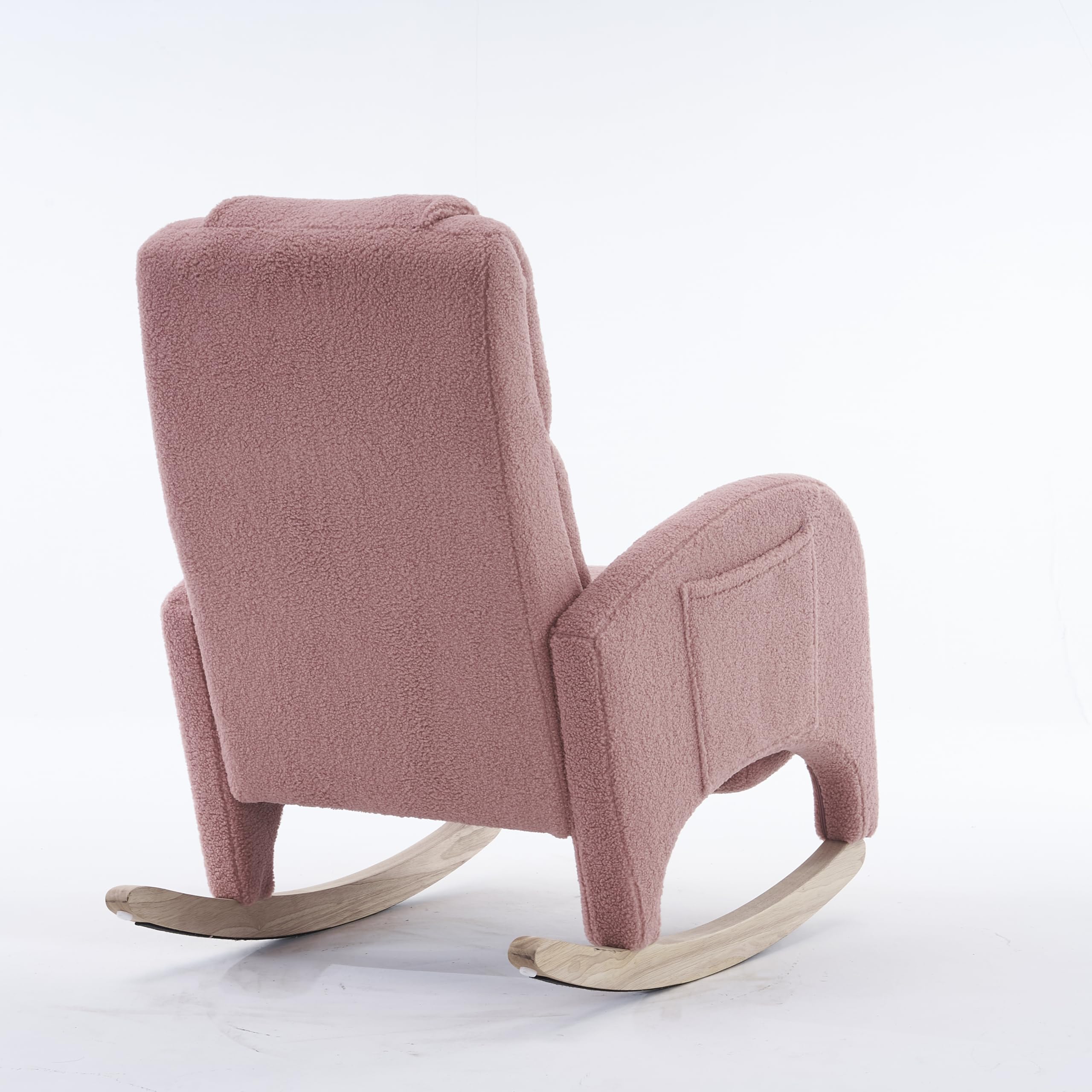 052 Mecedora, sillón relax, silla de salón con reposabrazos, mecedora acolchada, silla acento para dormitorio, tela de peluche rosa, capacidad de carga de 110 kg