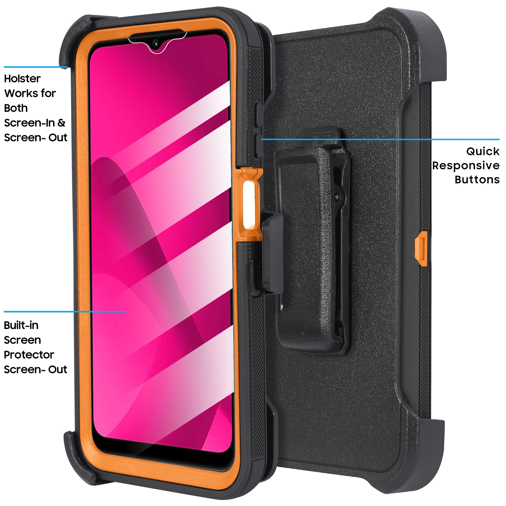 Funda compatible con T-Mobile Revvl 7 Pro 5G, a prueba de golpes, resistente y resistente con funda de clip para cinturón, protector de pantalla integrado (ciervo)