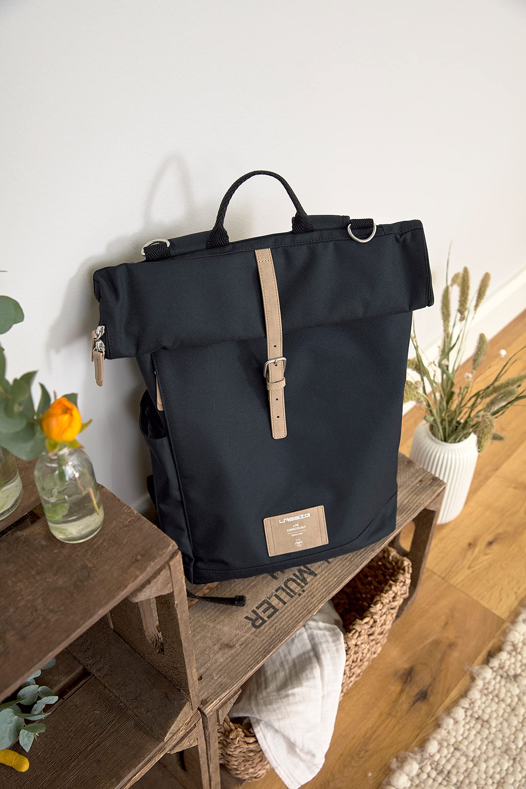 LÄSSIG Bébé Sac à Dos à Langer Sac à Dos avec Matelas à Langer, Fixation pour Poussette, Porte-Bouteille Produit durablement/GRE Rolltop Backpack Night Blue