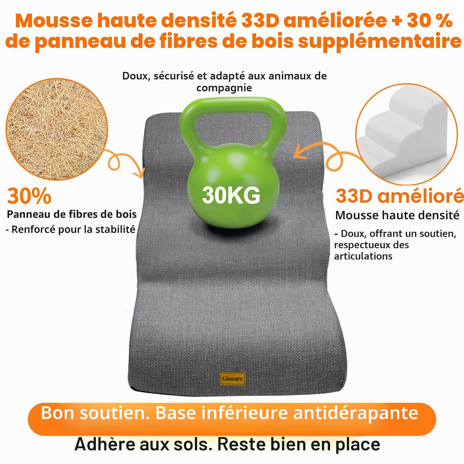 Gimars Escalier Robuste Extra Large pour Chiens en Mousse Haute densité 30D pour Lits surélevés, pour Petits et Moyens Chiens, escalier Anti-dérapant pour Animaux de Compagnie