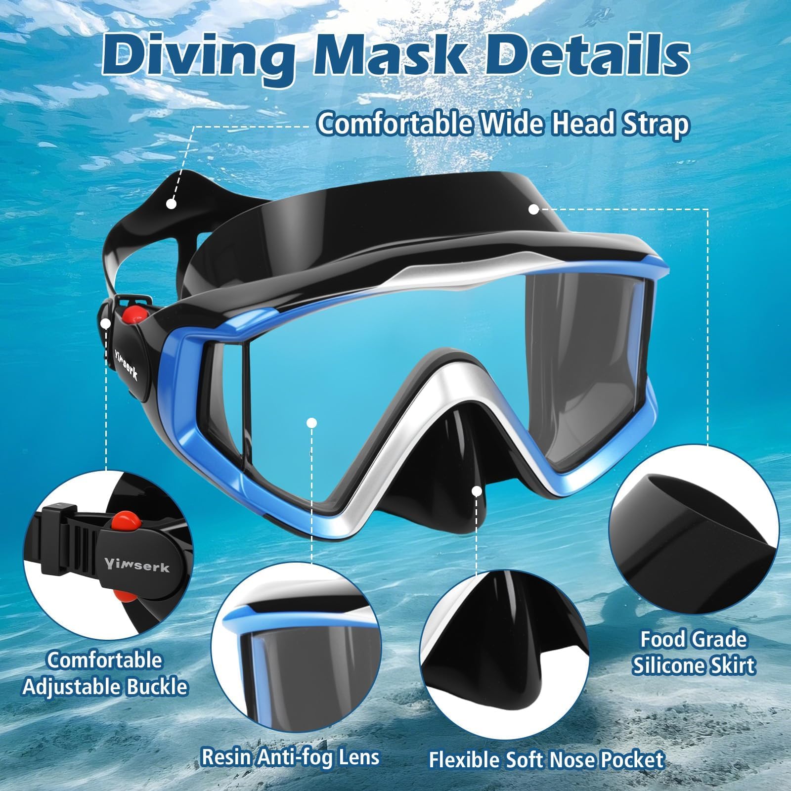 01Snorkeling Set per Adulti-Gradiente Blu+Nero