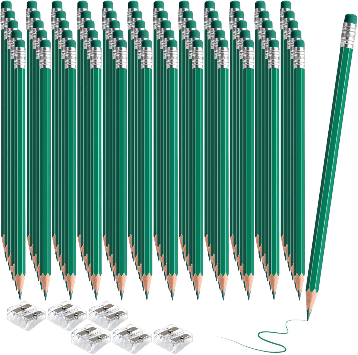 120 PCS Green Pencils Erasable Colored Pencils with Eraser Pre-Sharpened 2 HB for Checking, Grading, Tests & Office/School Supplies (Green)