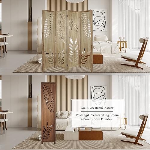 Miniatura 6 de ECOMEX Divisor de habitación de madera tallada de 3 paneles, separador de habitación y pantalla de privacidad plegable, separador de habitación de