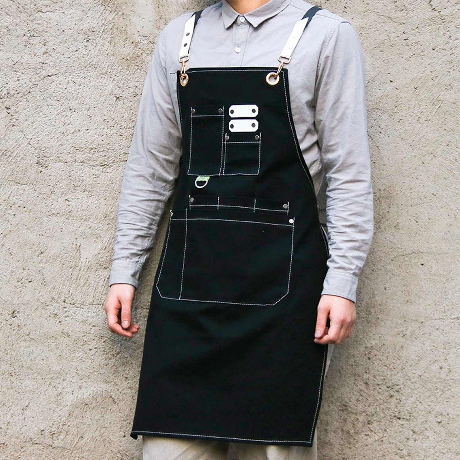 Delantal de Mezclilla para Trabajo, Ropa de Trabajo para Hombres y Mujeres, peluquería, Tienda de té, floricultura, Restaurante, Cocina y repostería (Gris)