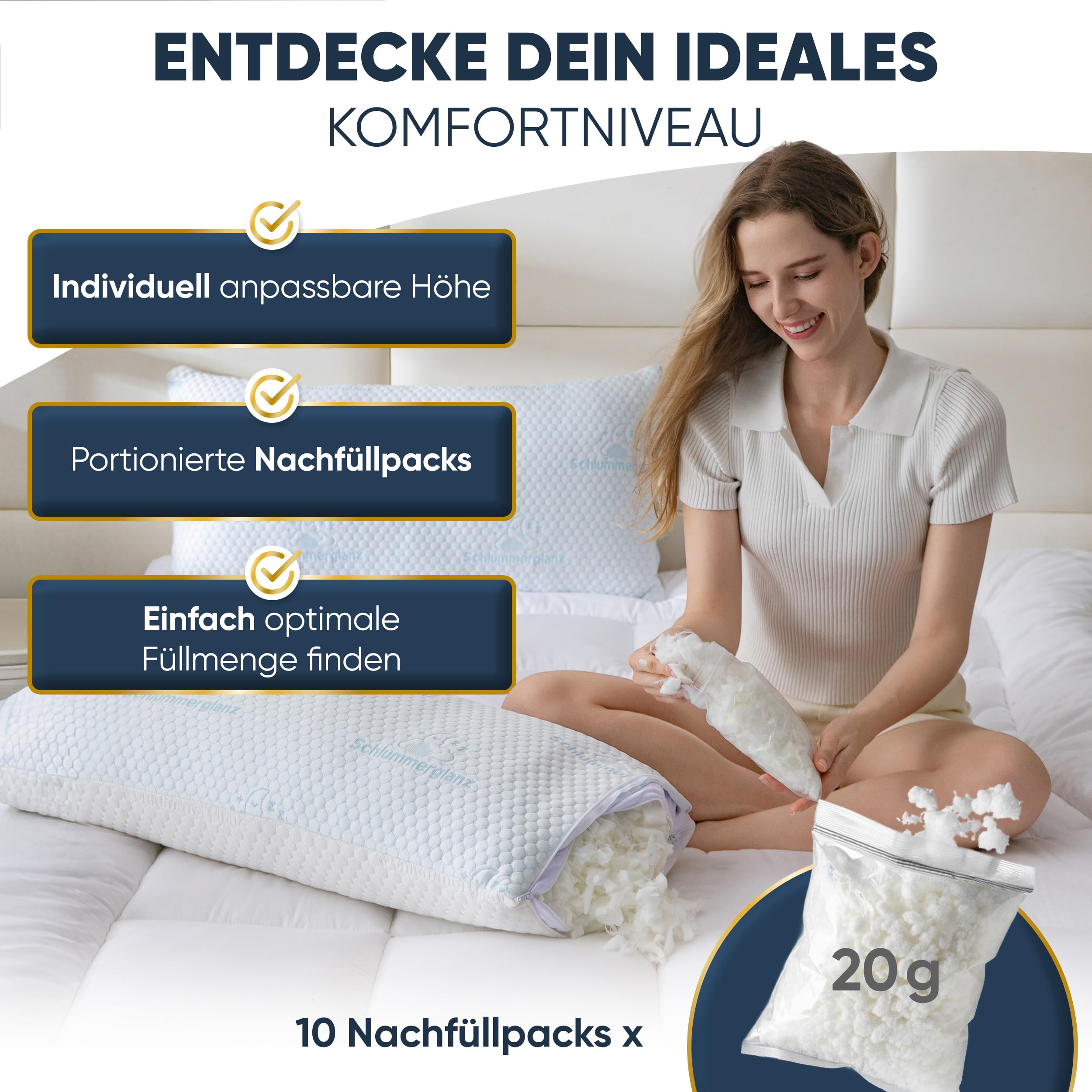 Memory Foam Nackenkissen 40x80 höhenverstellbar Ergonomisches orthopädisches Kopfkissen für Rücken und Seitenschläfer Anti Schnarch