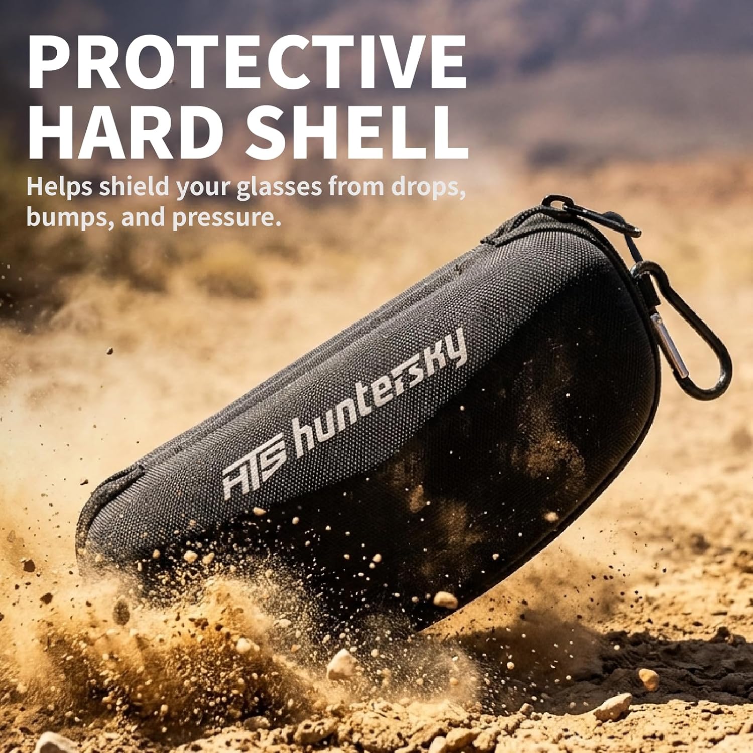 HTS HUNTERSKY Hard Shell Glasses Case with Zipper & Belt Clip, Men Women Eyeglasses Case, Microfiber Cleaning Cloth included